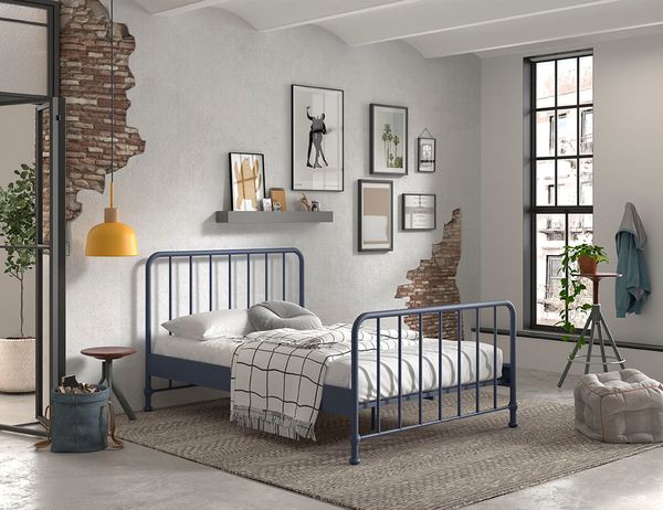 Jugendbett BRONXX mit Liegefläche 140 xx 200 cm, Ausf. Metall Denim Blau matt