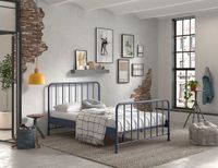Jugendbett BRONXX mit Liegefläche 140 xx 200 cm, Ausf. Metall Denim Blau matt