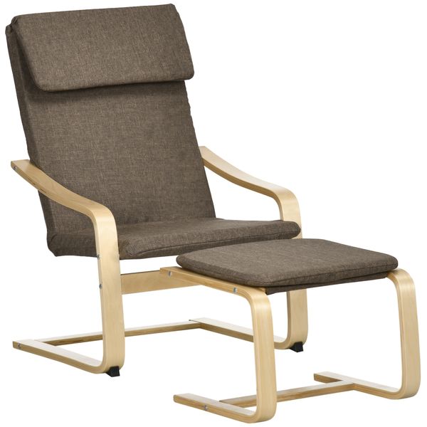Relaxsessel mit Fußhocker Armlehnensessel Leinenbezug Holzgestell Braun