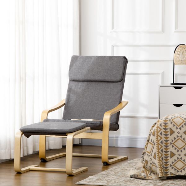 Relaxsessel mit Fußhocker Armlehnensessel Leinenbezug Holzgestell Braun
