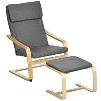 Relaxsessel mit Fußhocker Armlehnensessel Leinenbezug Holzgestell Braun