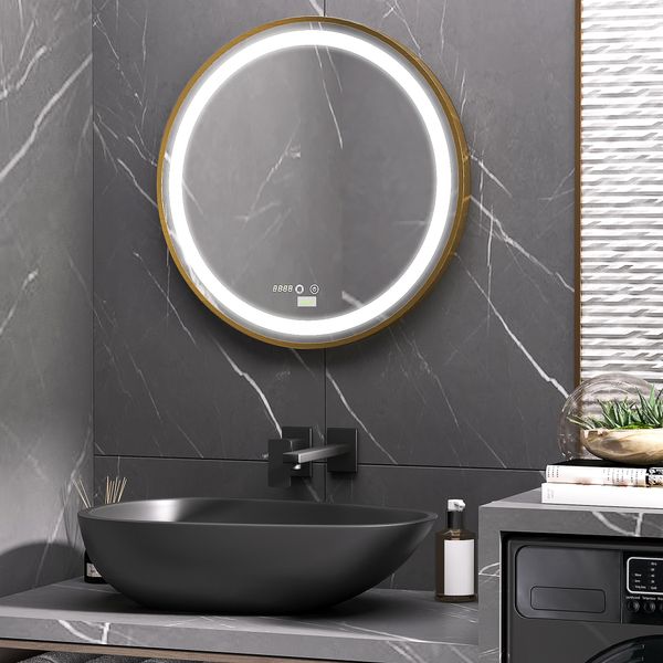 Badspiegel Wandspiegel mit LED-Leuchte Dimmbarer Badezimmerspiege, IP44