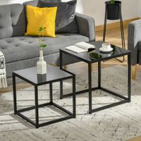 Beistelltisch 2er-Set, Couchtisch-Set, Kaffeetisch mit Glastischplatte