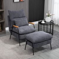 Ohrensessel mit Hocker, Relaxsessel mit neigbarer Rückenlehne, Grau