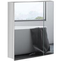 Spiegelschrank, Badspiegelschrank mit 3 Innenböden, Doppeltür, Silber