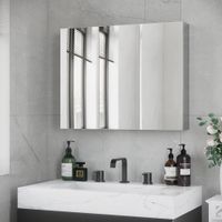 Spiegelschrank, Hängeschrank, Badezimmerschrank mit 3 Türen, Edelstahl