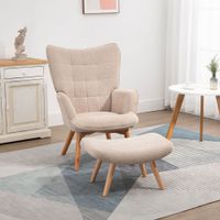 Ohrensessel mit Hocker, Relaxsessel, Polstersessel in Cord-Optik, Beige