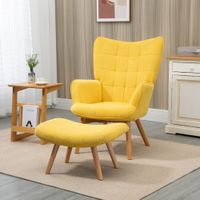 Ohrensessel mit Hocker, Relaxsessel, Polstersessel in Cord-Optik, Gelb