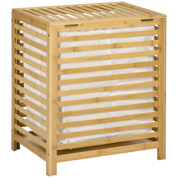 Wäschekorb Wäschetruhe 55L Wäschebox, Wäschesammler mit Deckel, Bambus