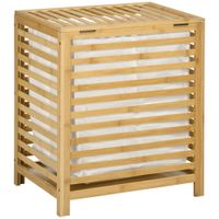 Wäschekorb Wäschetruhe 55L Wäschebox, Wäschesammler mit Deckel, Bambus