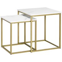 Couchtisch 2er-Set Beistelltisch, Kaffeetisch mit Marmoroptik Weiß