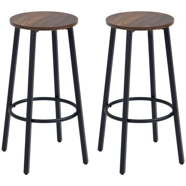 Barhocker, 2er-Set Barstühle mit Fußstütze, Tresenhocker mit Stahlgestell