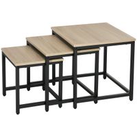 Couchtisch 3er-Set Beistelltisch Satztisch Sofatisch mit Holzoptik, Stahl