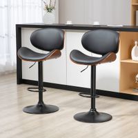 2er-Set Barhocker, Höhenverstellbarer Küchenhocker aus Kunstleder Schwarz