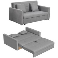 Schlafsofa 2-Sitzer Sofa, Polstersofa mit Stauraum, Rückenkissen, Grau