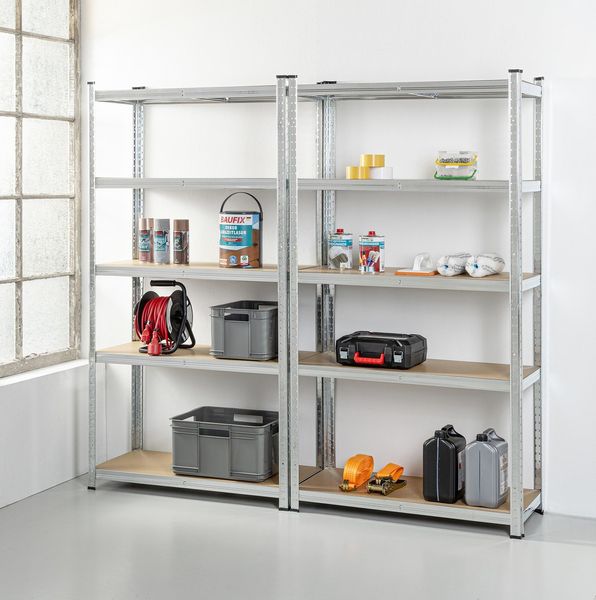  Schwerlastregal, 5 Ablagen je 175kg belastbar, 180 x 90 x 40 cm, 2-er Set