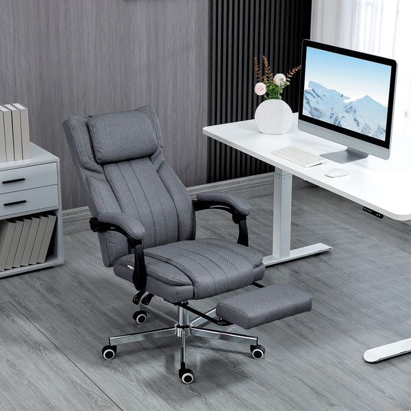 Bürostuhl mit Massagefunktion, Schreibtischstuhl mit Liegefunktion Grau
