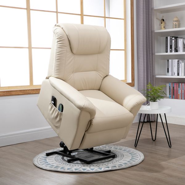 Sessel mit Aufstehhilfe, Verstellbarer Massagesessel Kunstleder Creme