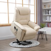 Sessel mit Aufstehhilfe, Verstellbarer Massagesessel Kunstleder Creme