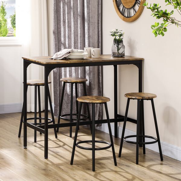 Bartisch mit Barhocker Set, 5-tlg. Bartisch-Set, Bartisch mit 4 Barhocker