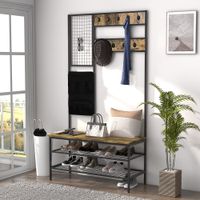 Garderobenständer, Kleiderständer mit Haken, Schuhregal, Stahl Braun