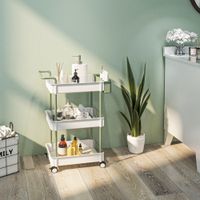 Rollwagen Servierwagen mit 3 Etagen, Hängekorb Küchenwagen mit Griff Weiß