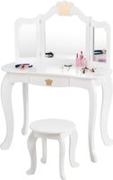 COSTWAY Kinder Schminktisch mit Hocker und Abnehmbarer Spiegel