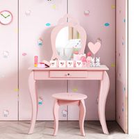 COSTWAY Kinder Schminktisch mit Hocker und Abnehmbarer Spiegel