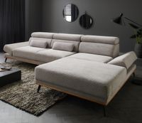 Wohnlandschaft Ecksofa Hanoi Grau mit elektrischer Sitztiefenverstellung Bett Sofa Schlafsofa