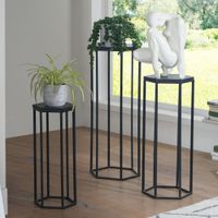 WOHNLING Mango Massivholz Blumentisch 3er Set Satztisch Säulentisch Dekosäule