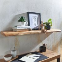 WOHNLING Wandregal Baumkante Akazie Holz Design Schweberegal 100 cm Regal Massiv