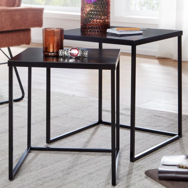 WOHNLING Beistelltisch Metall Satztisch 2 teilig Couchtisch Tisch Set Schwarz