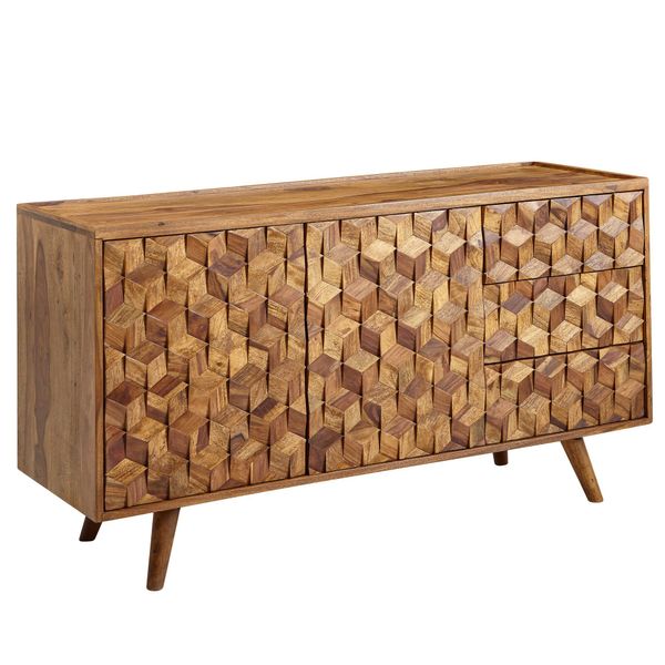 WOHNLING Sideboard 138x76x45 cm Holz Massiv Kommode Anrichte Modern Standschrank