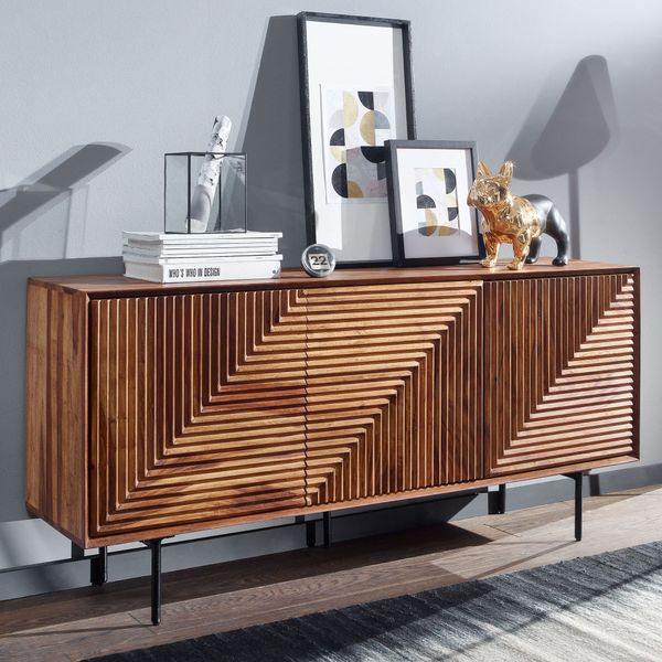 WOHNLING Sideboard 148x72x40 cm Holz Massiv Kommode Anrichte Modern Standschrank