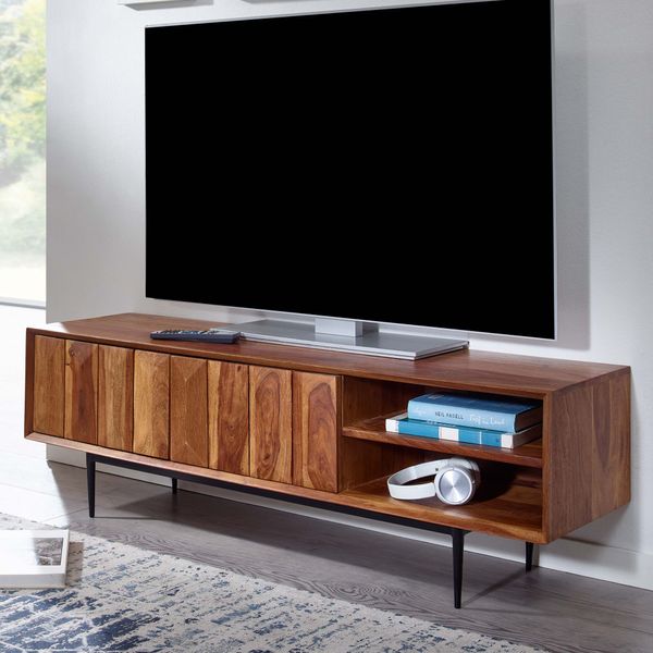 WOHNLING TV Schrank 123x42x35 cm Lowboard Holz Fernsehkommode Fernsehschrank