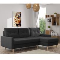 Ecksofa OSLO Webstoff Schwarz mit Bett Bettkasten Sofa Schlafsofa Ottomane universell Links oder Rechts