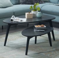 WOHNLING Couchtisch 2er Set Nierenform Holz Wohnzimmertisch Beistelltisch Tisch