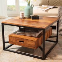 WOHNLING Couchtisch Sofatisch Massivholz 60x60x40 cm Wohnzimmertisch Tisch Eckig
