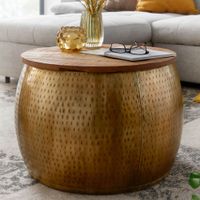 WOHNLING Couchtisch Rund Metall Sofatisch Ø 60 cm Tisch Stauraum Wohnzimmertisch