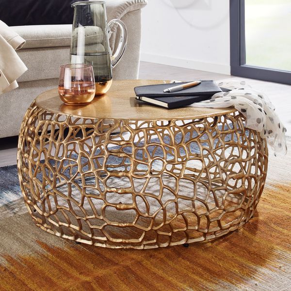 WOHNLING Couchtisch Metall Gold Sofatisch Ø 66 cm Tisch Wohnzimmertisch Rund