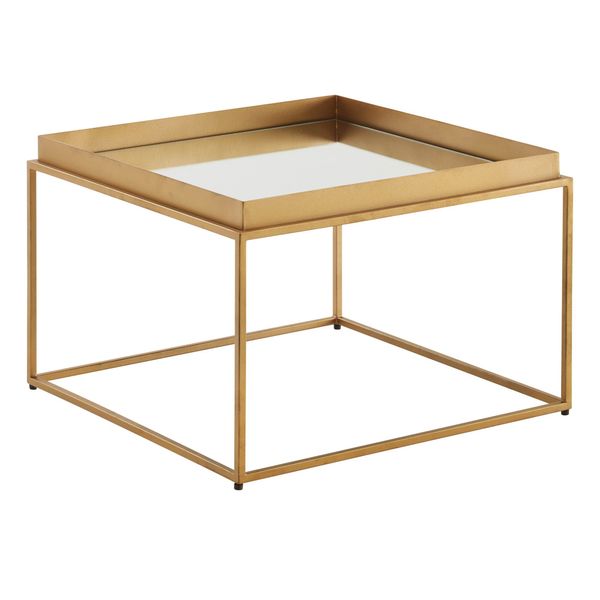 WOHNLING Couchtisch Glas Spiegel 60x60x41cm Sofatisch Wohnzimmertisch Gold Tisch