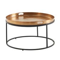 WOHNLING Couchtisch Metall Hammerschlag Sofatisch Ø 62 cm Wohnzimmertisch Gold