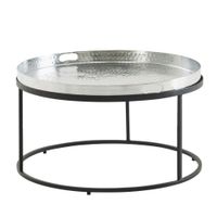 WOHNLING Couchtisch Metall Hammerschlag Sofatisch Ø 62 cm Wohnzimmertisch Silber