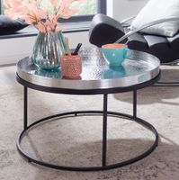 WOHNLING Couchtisch Metall Hammerschlag Sofatisch Ø 62 cm Wohnzimmertisch Silber