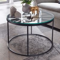 WOHNLING Couchtisch Glas Sofatisch Ø 60 cm Tisch Wohnzimmertisch Rund Schwarz