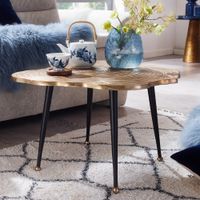 WOHNLING Couchtisch Baumscheibe Metall Sofatisch 64x64x37 Tisch Wohnzimmertisch