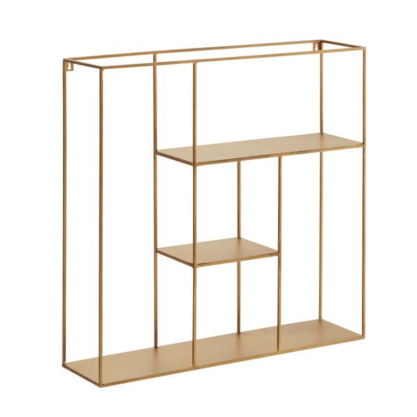 WOHNLING Wandregal Metall 68x68x17cm Hängeregal Regal Schweberegal Klein Gold
