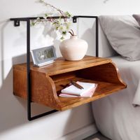 WOHNLING Nachttisch Massivholz 44x45x35 cm Nachtkonsole Hängend Boxspringbett
