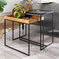 WOHNLING Beistelltisch Massivholz Stein Satztisch 2 teilig Couchtisch Tisch Set