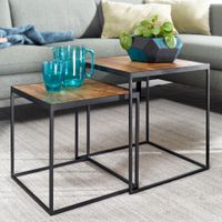WOHNLING Beistelltisch Massivholz Satztisch 2 teilig Couchtisch Tisch Set Eckig